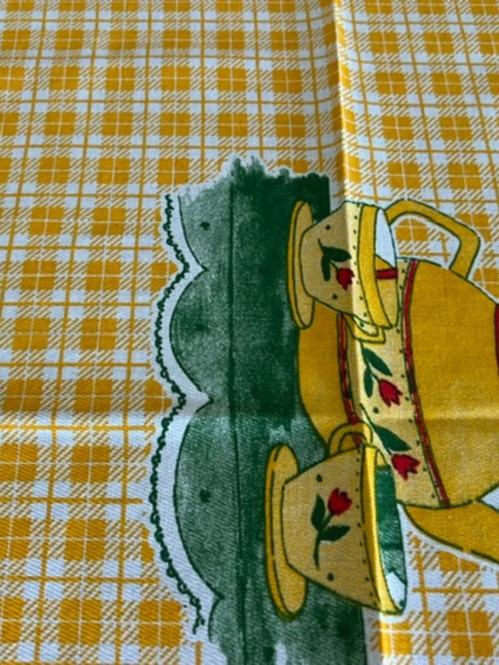 VTG Cotton Hand Embroidered  Border Tea Square Tablecloth Yellow/White 46